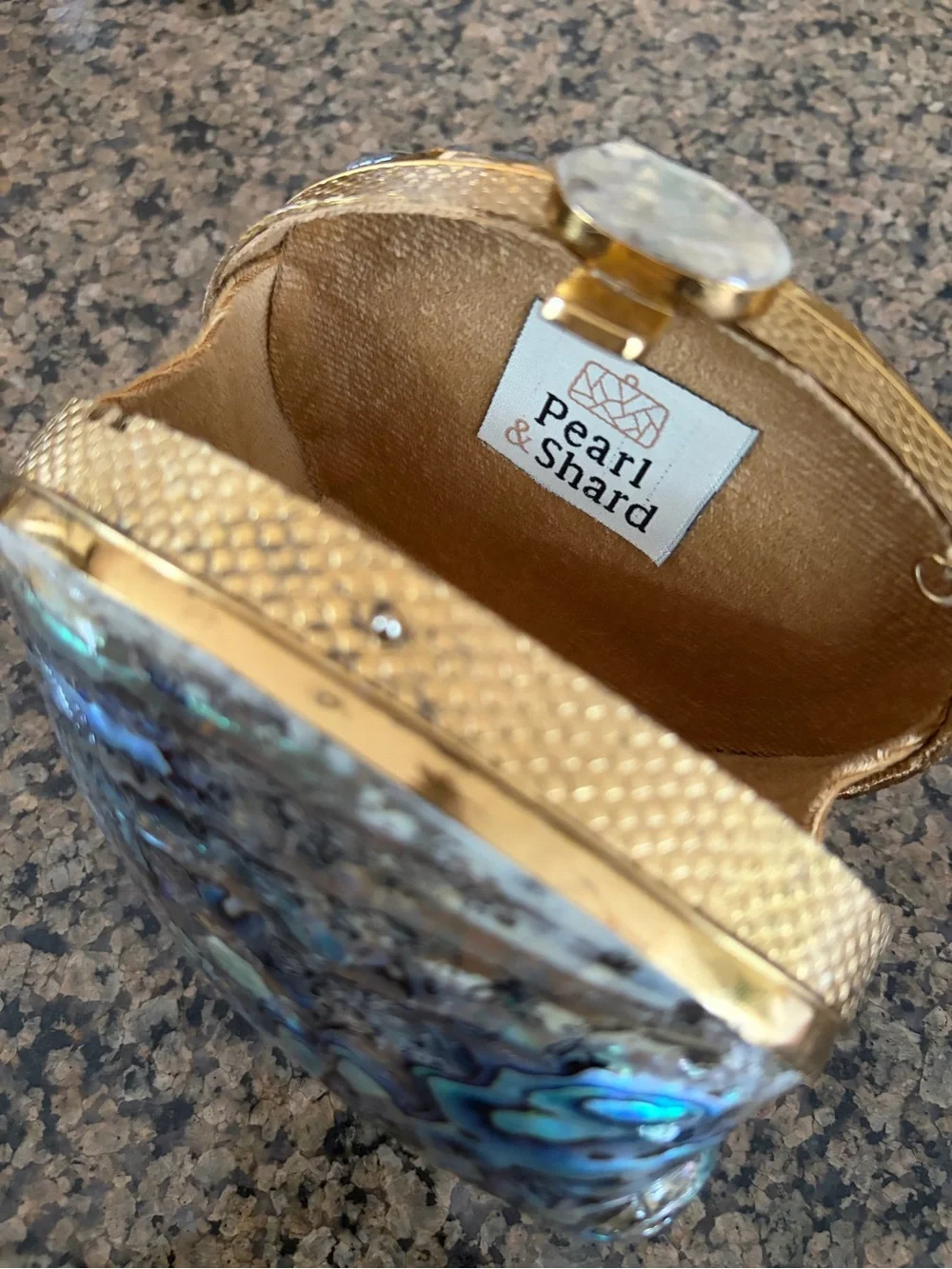 Gold Abalone Shell Minaudière Shoulder Bag